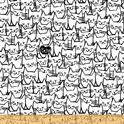White Stacked Cats Wideback Cotton Fabric per yard - Prismatic Fiber Arts