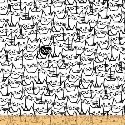 White Stacked Cats Wideback Cotton Fabric per yard - Prismatic Fiber Arts