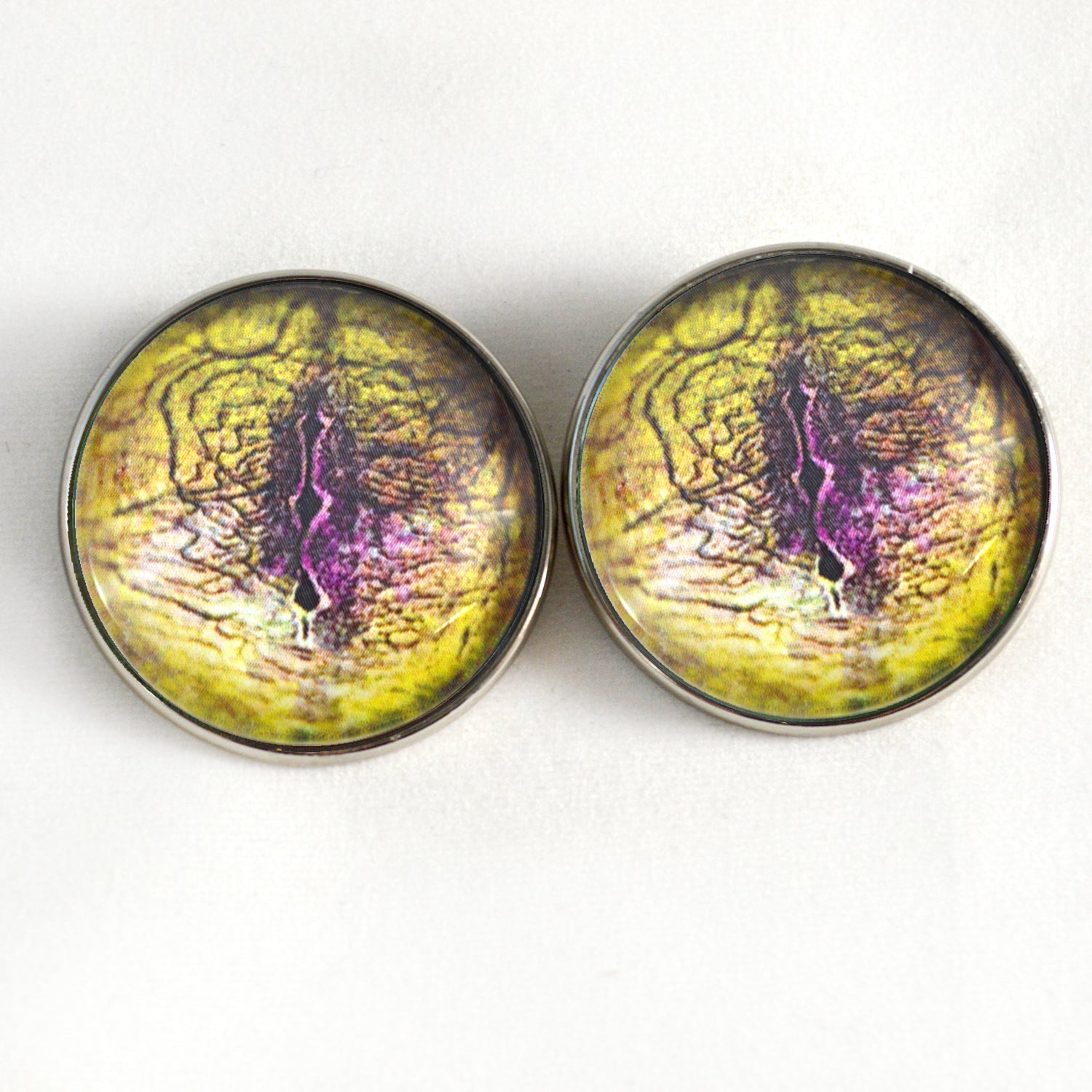 Yellow and Purple Lizard Sew-On Button Glass Eyes - Prismatic Fiber Arts